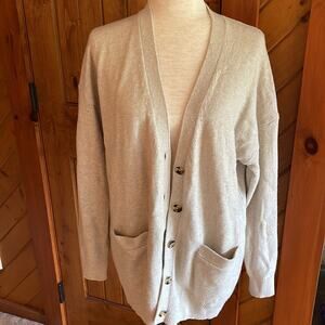 J.CREW CARDIGAN Heather Fog Chunky knit Thick Sweater Blazer Oversized